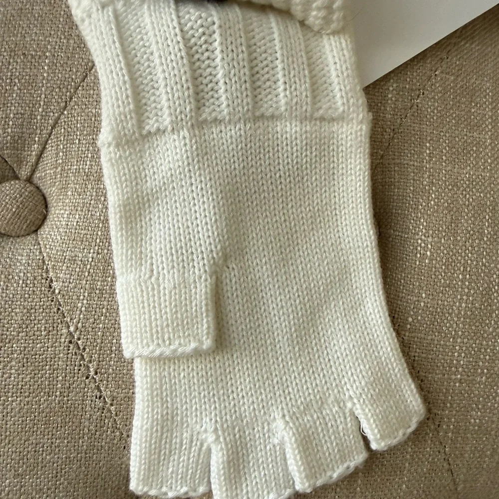 UGG Women's Fingerless Knit Gloves Ivory Ribbed Cozy | One Size